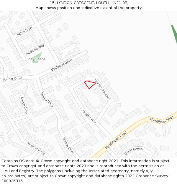 15, LYNDON CRESCENT, LOUTH, LN11 0BJ: Location map and indicative extent of plot