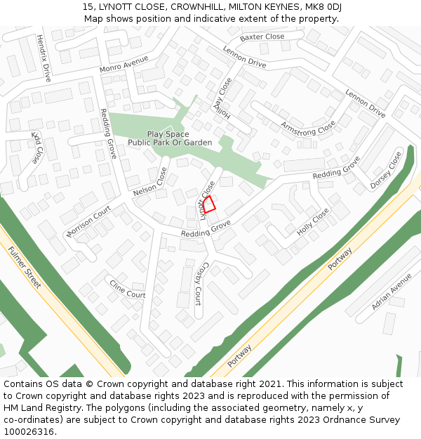15, LYNOTT CLOSE, CROWNHILL, MILTON KEYNES, MK8 0DJ: Location map and indicative extent of plot