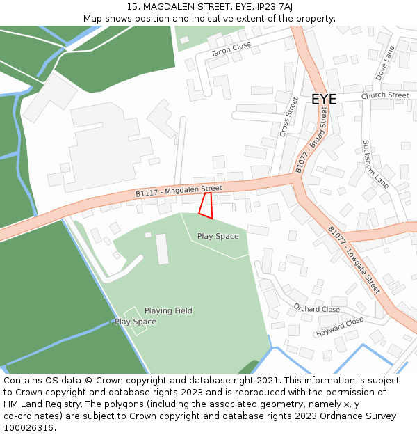 15, MAGDALEN STREET, EYE, IP23 7AJ: Location map and indicative extent of plot