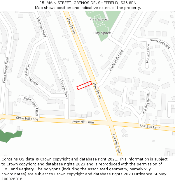 15, MAIN STREET, GRENOSIDE, SHEFFIELD, S35 8PN: Location map and indicative extent of plot