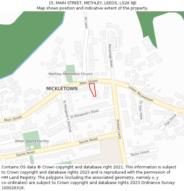 15, MAIN STREET, METHLEY, LEEDS, LS26 9JE: Location map and indicative extent of plot