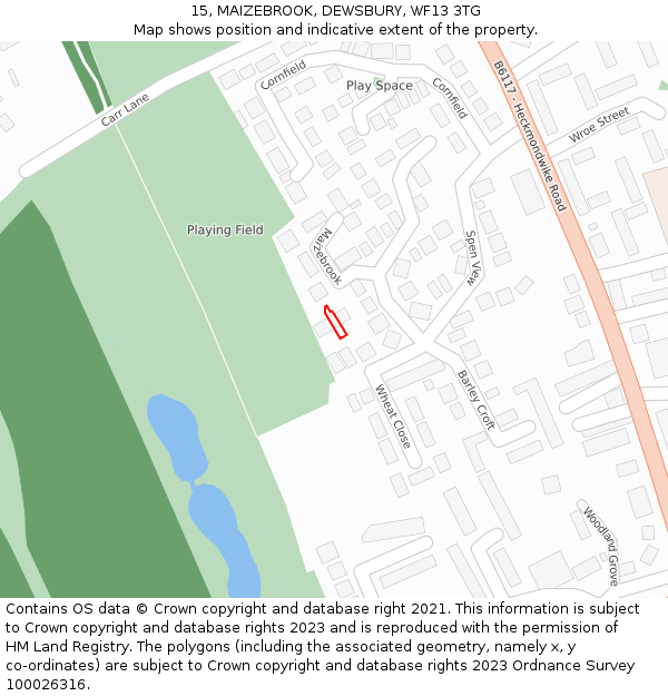 15, MAIZEBROOK, DEWSBURY, WF13 3TG: Location map and indicative extent of plot