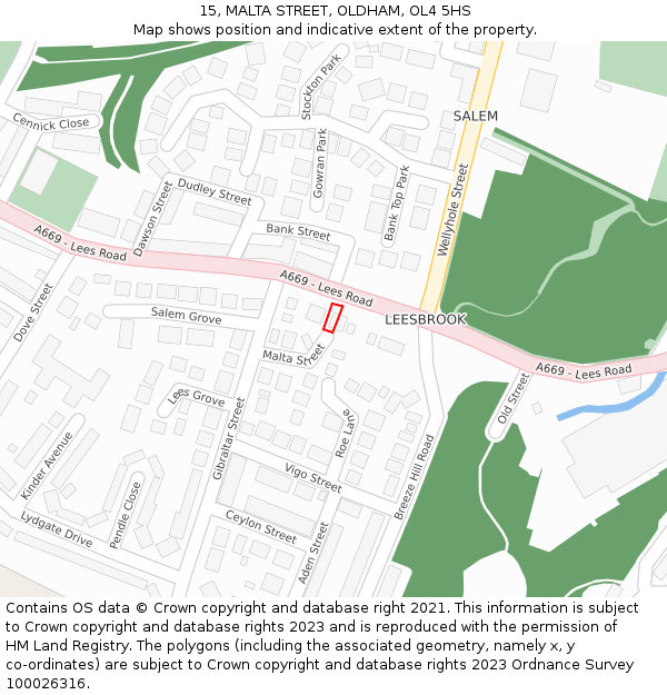 15, MALTA STREET, OLDHAM, OL4 5HS: Location map and indicative extent of plot