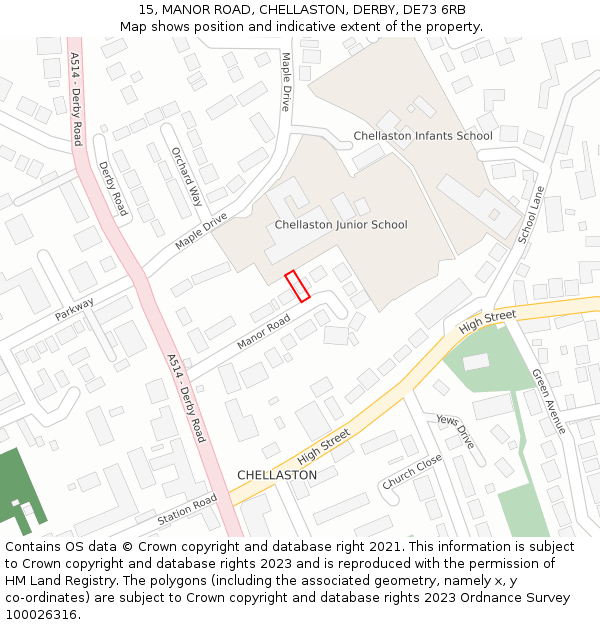 15, MANOR ROAD, CHELLASTON, DERBY, DE73 6RB: Location map and indicative extent of plot