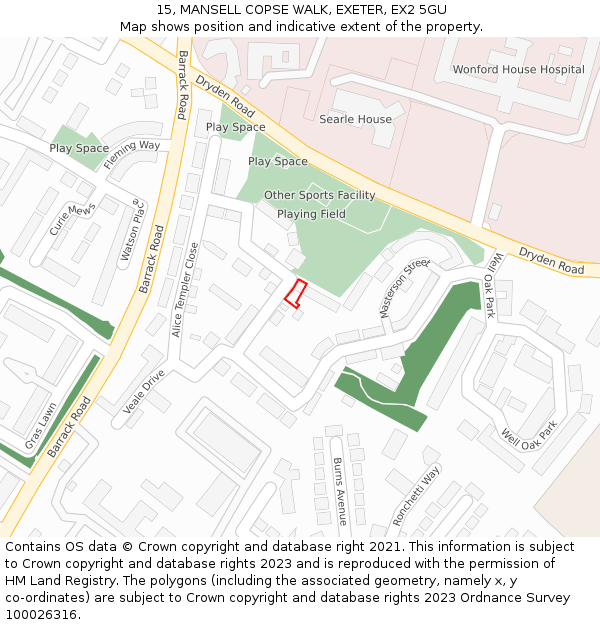 15, MANSELL COPSE WALK, EXETER, EX2 5GU: Location map and indicative extent of plot
