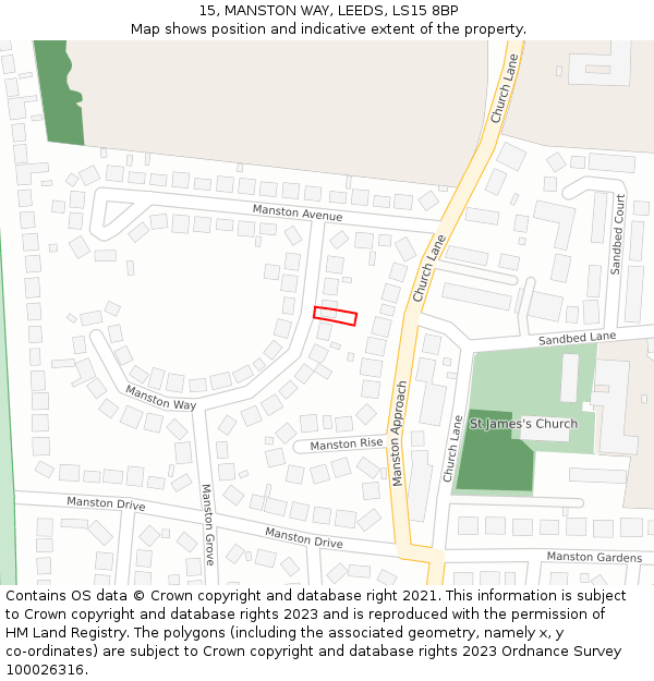 15, MANSTON WAY, LEEDS, LS15 8BP: Location map and indicative extent of plot