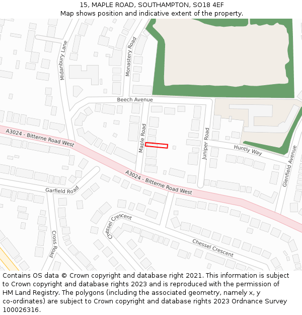15, MAPLE ROAD, SOUTHAMPTON, SO18 4EF: Location map and indicative extent of plot