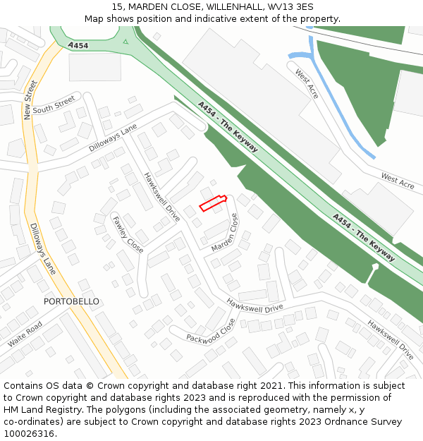 15, MARDEN CLOSE, WILLENHALL, WV13 3ES: Location map and indicative extent of plot