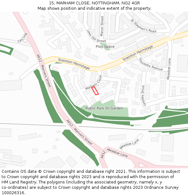 15, MARHAM CLOSE, NOTTINGHAM, NG2 4GR: Location map and indicative extent of plot