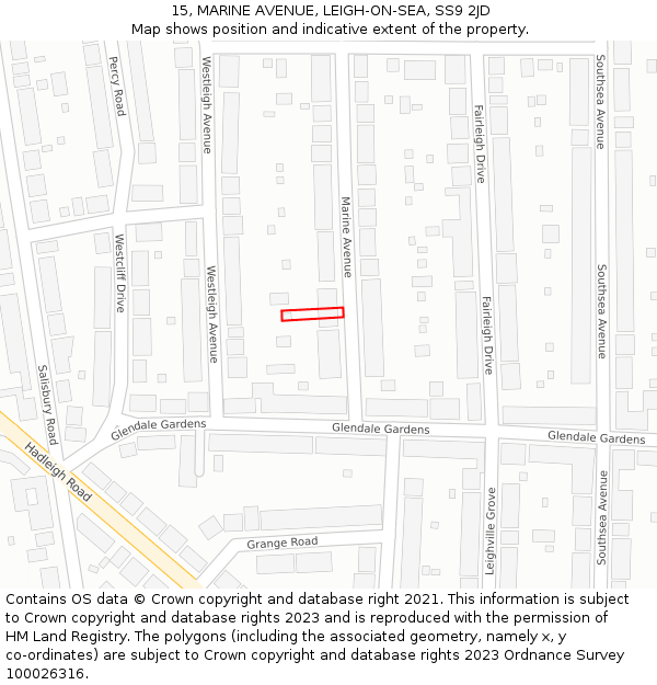 15, MARINE AVENUE, LEIGH-ON-SEA, SS9 2JD: Location map and indicative extent of plot