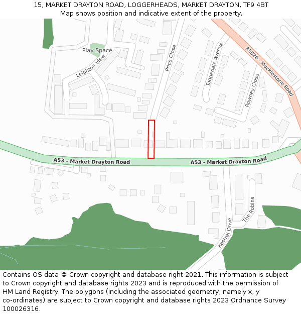 15, MARKET DRAYTON ROAD, LOGGERHEADS, MARKET DRAYTON, TF9 4BT: Location map and indicative extent of plot