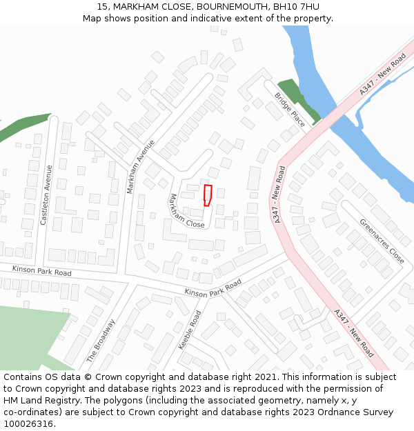 15, MARKHAM CLOSE, BOURNEMOUTH, BH10 7HU: Location map and indicative extent of plot