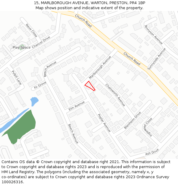 15, MARLBOROUGH AVENUE, WARTON, PRESTON, PR4 1BP: Location map and indicative extent of plot