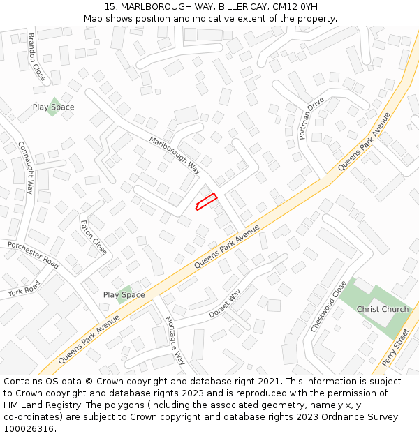 15, MARLBOROUGH WAY, BILLERICAY, CM12 0YH: Location map and indicative extent of plot