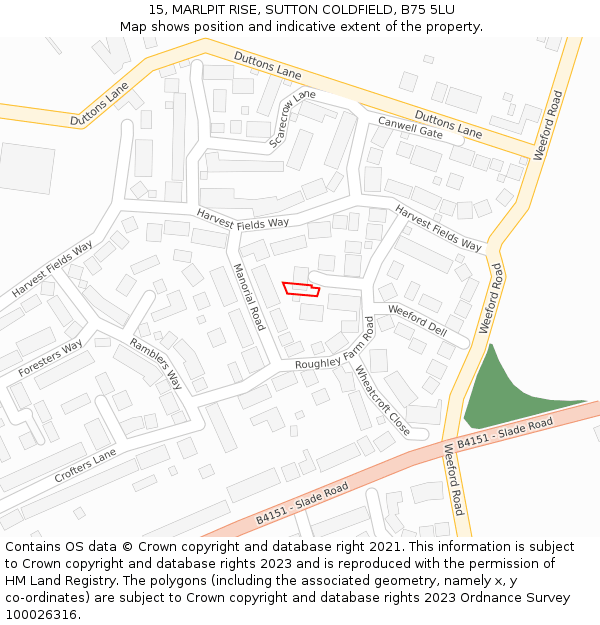 15, MARLPIT RISE, SUTTON COLDFIELD, B75 5LU: Location map and indicative extent of plot