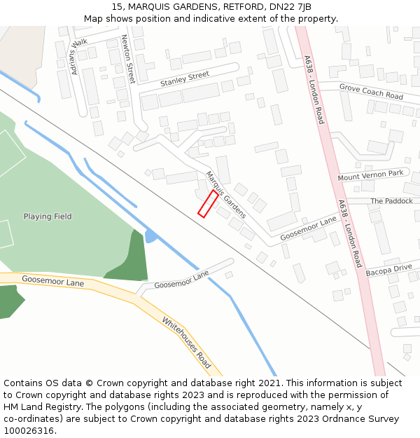 15, MARQUIS GARDENS, RETFORD, DN22 7JB: Location map and indicative extent of plot