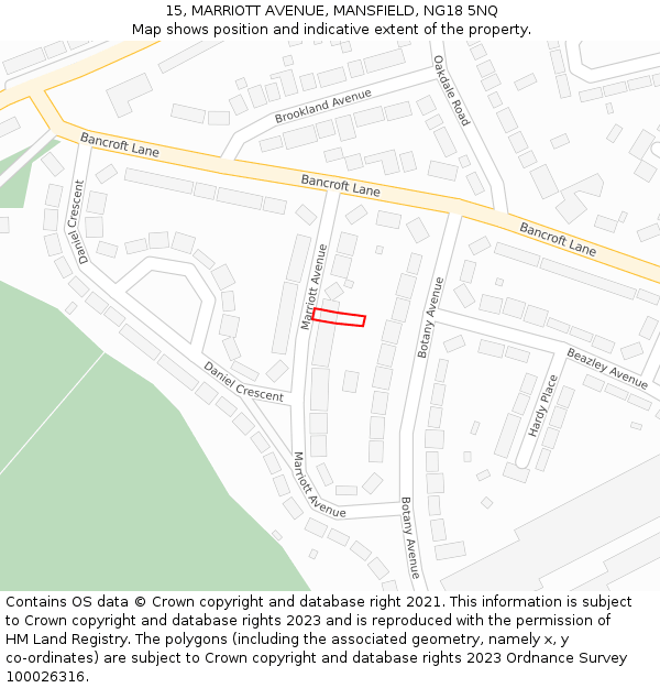 15, MARRIOTT AVENUE, MANSFIELD, NG18 5NQ: Location map and indicative extent of plot