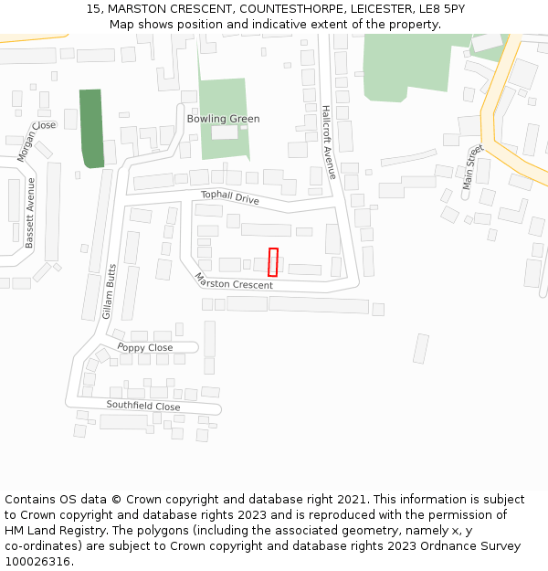 15, MARSTON CRESCENT, COUNTESTHORPE, LEICESTER, LE8 5PY: Location map and indicative extent of plot