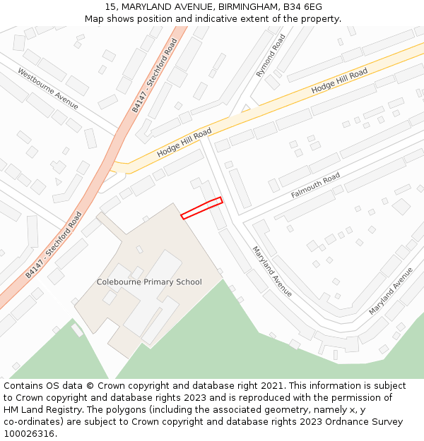 15, MARYLAND AVENUE, BIRMINGHAM, B34 6EG: Location map and indicative extent of plot