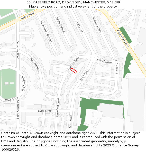 15, MASEFIELD ROAD, DROYLSDEN, MANCHESTER, M43 6RP: Location map and indicative extent of plot