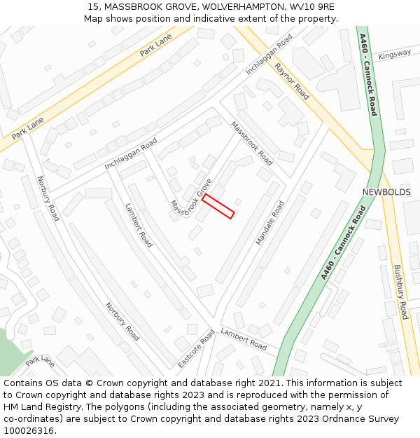 15, MASSBROOK GROVE, WOLVERHAMPTON, WV10 9RE: Location map and indicative extent of plot