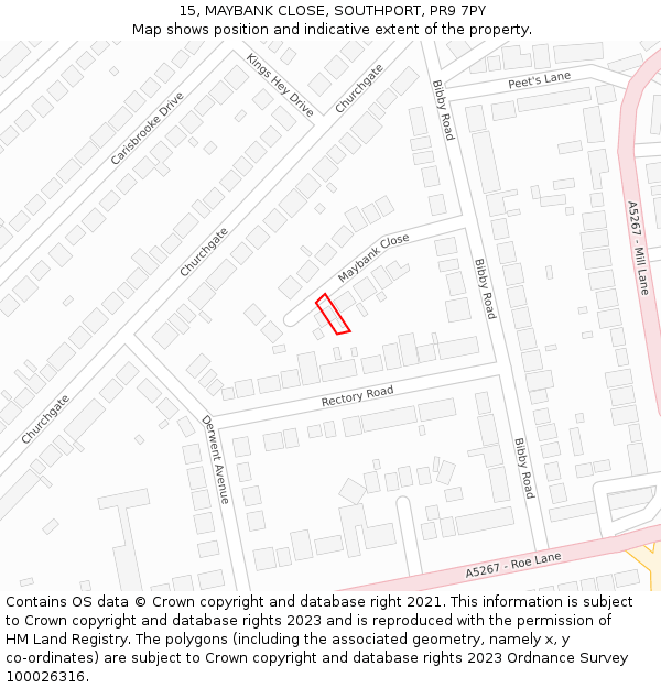 15, MAYBANK CLOSE, SOUTHPORT, PR9 7PY: Location map and indicative extent of plot