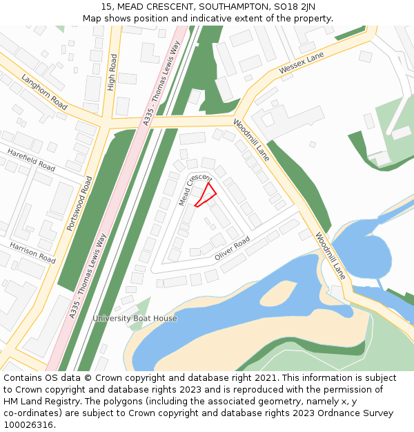 15, MEAD CRESCENT, SOUTHAMPTON, SO18 2JN: Location map and indicative extent of plot