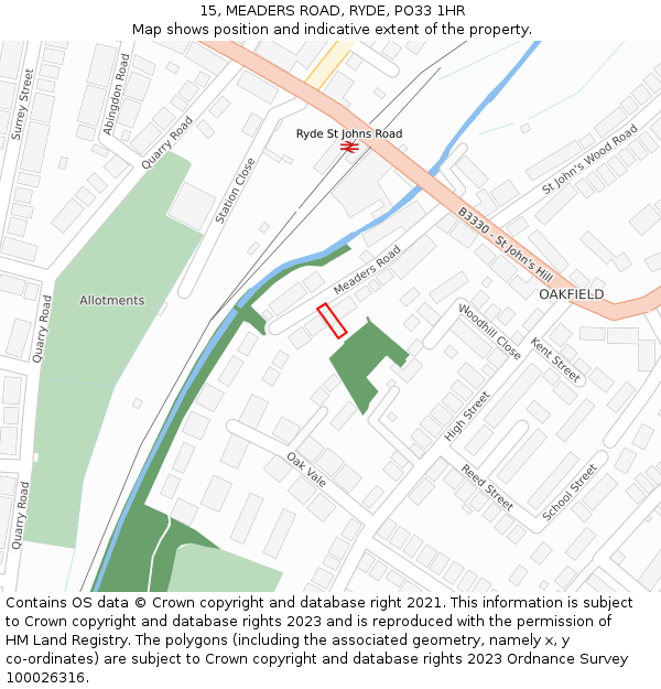 15, MEADERS ROAD, RYDE, PO33 1HR: Location map and indicative extent of plot