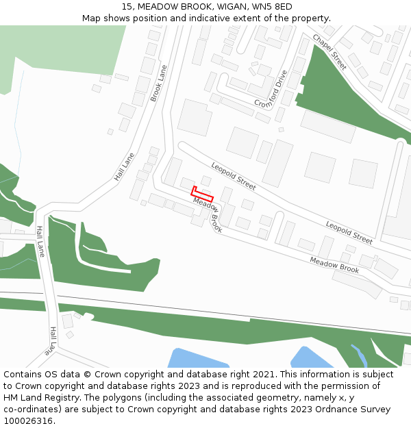 15, MEADOW BROOK, WIGAN, WN5 8ED: Location map and indicative extent of plot