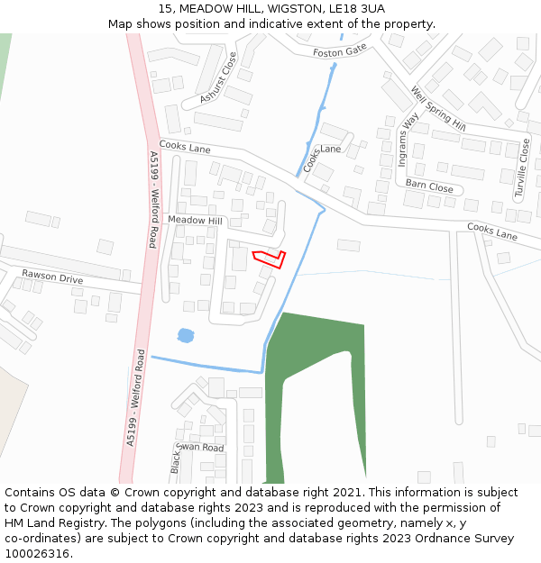 15, MEADOW HILL, WIGSTON, LE18 3UA: Location map and indicative extent of plot