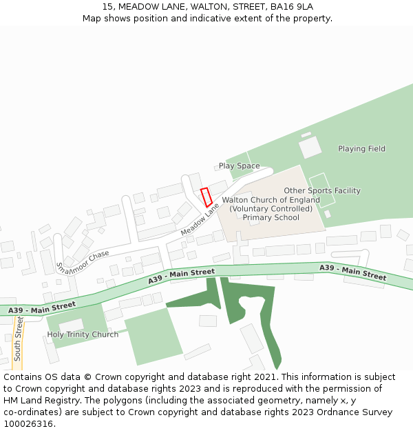 15, MEADOW LANE, WALTON, STREET, BA16 9LA: Location map and indicative extent of plot