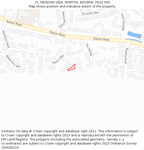 15, MEADOW VIEW, MORTON, BOURNE, PE10 0XN: Location map and indicative extent of plot