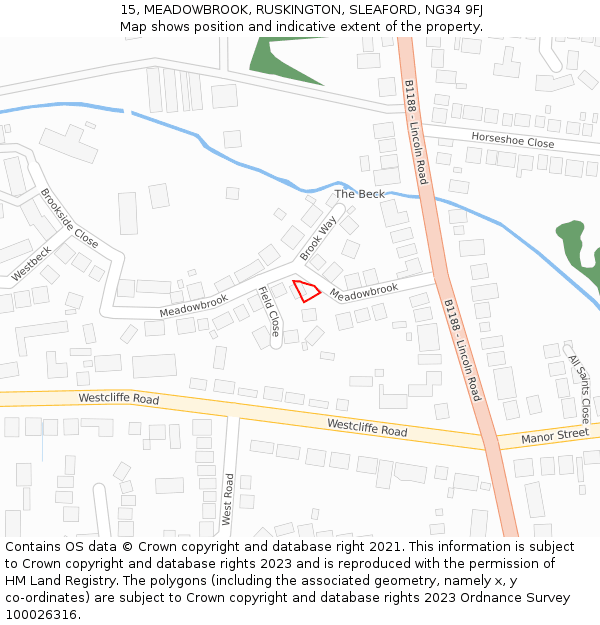 15, MEADOWBROOK, RUSKINGTON, SLEAFORD, NG34 9FJ: Location map and indicative extent of plot