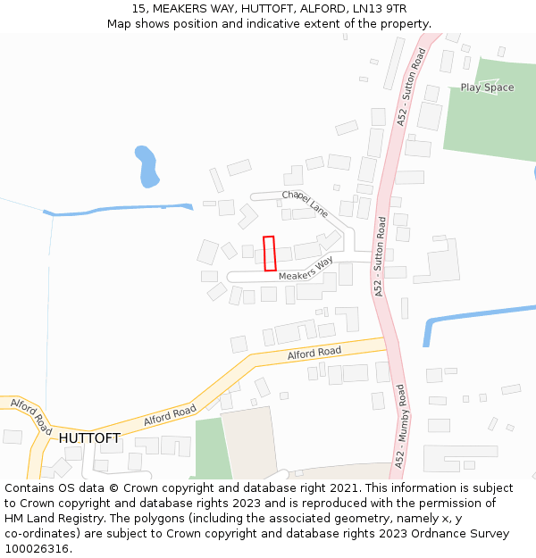 15, MEAKERS WAY, HUTTOFT, ALFORD, LN13 9TR: Location map and indicative extent of plot
