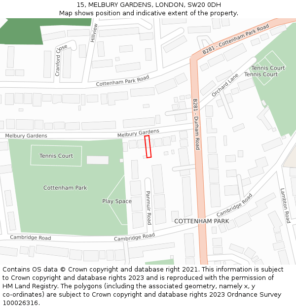 15, MELBURY GARDENS, LONDON, SW20 0DH: Location map and indicative extent of plot