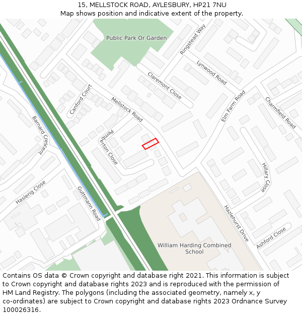 15, MELLSTOCK ROAD, AYLESBURY, HP21 7NU: Location map and indicative extent of plot