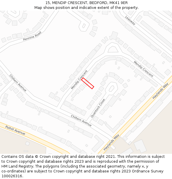 15, MENDIP CRESCENT, BEDFORD, MK41 9ER: Location map and indicative extent of plot