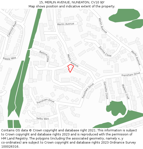 15, MERLIN AVENUE, NUNEATON, CV10 9JY: Location map and indicative extent of plot