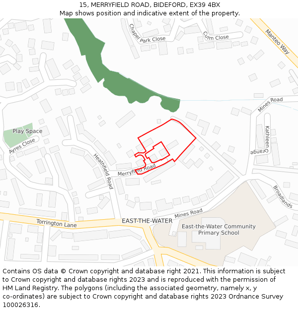 15, MERRYFIELD ROAD, BIDEFORD, EX39 4BX: Location map and indicative extent of plot