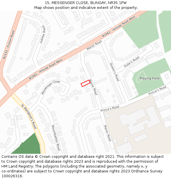 15, MESSENGER CLOSE, BUNGAY, NR35 1PW: Location map and indicative extent of plot