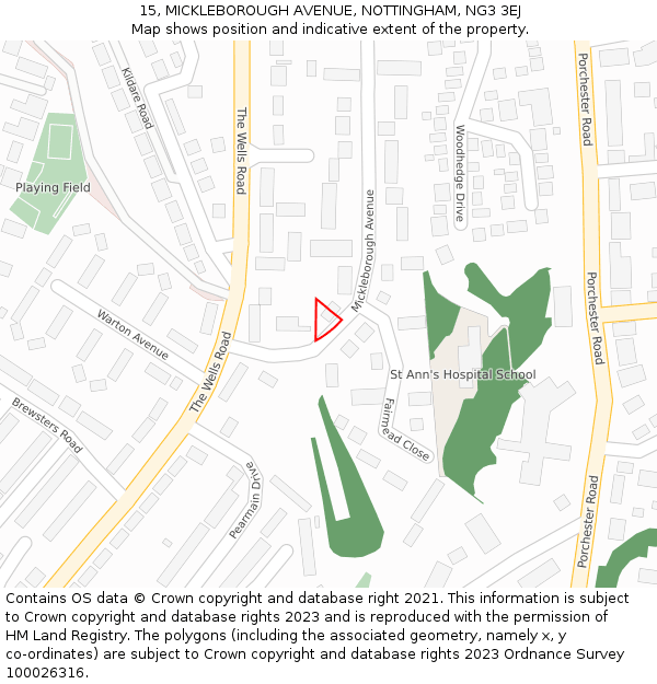 15, MICKLEBOROUGH AVENUE, NOTTINGHAM, NG3 3EJ: Location map and indicative extent of plot