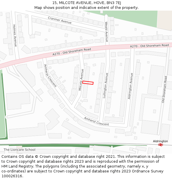 15, MILCOTE AVENUE, HOVE, BN3 7EJ: Location map and indicative extent of plot