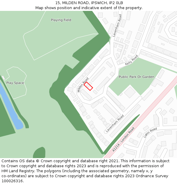 15, MILDEN ROAD, IPSWICH, IP2 0LB: Location map and indicative extent of plot