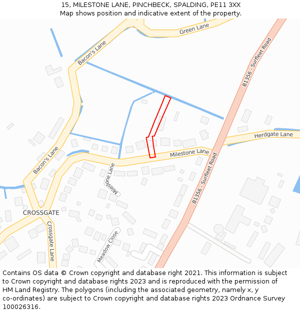 15, MILESTONE LANE, PINCHBECK, SPALDING, PE11 3XX: Location map and indicative extent of plot