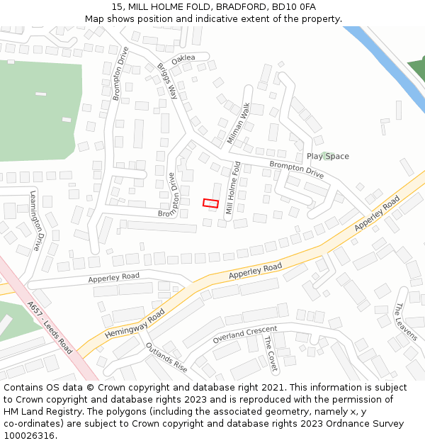 15, MILL HOLME FOLD, BRADFORD, BD10 0FA: Location map and indicative extent of plot