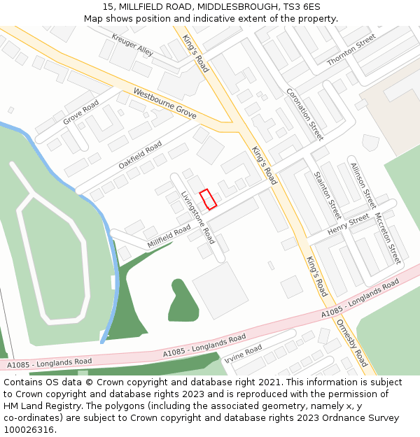 15, MILLFIELD ROAD, MIDDLESBROUGH, TS3 6ES: Location map and indicative extent of plot
