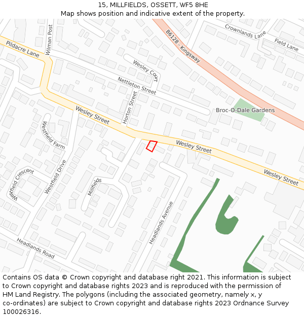 15, MILLFIELDS, OSSETT, WF5 8HE: Location map and indicative extent of plot