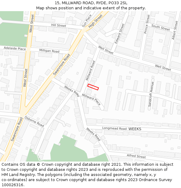 15, MILLWARD ROAD, RYDE, PO33 2SL: Location map and indicative extent of plot