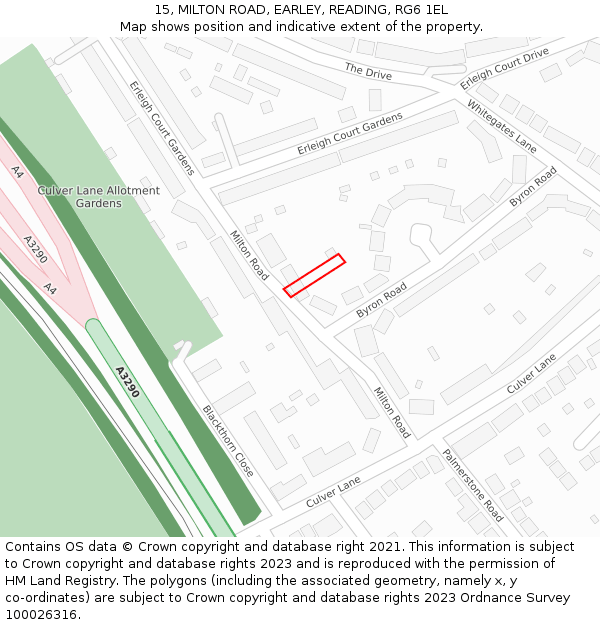 15, MILTON ROAD, EARLEY, READING, RG6 1EL: Location map and indicative extent of plot
