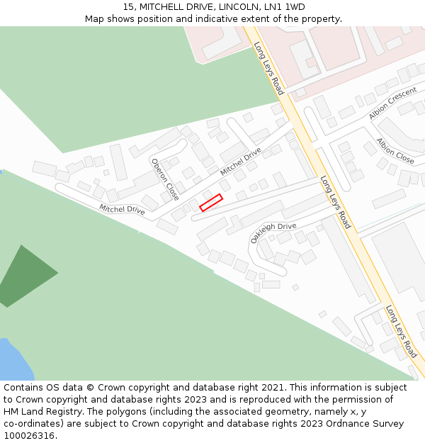 15, MITCHELL DRIVE, LINCOLN, LN1 1WD: Location map and indicative extent of plot